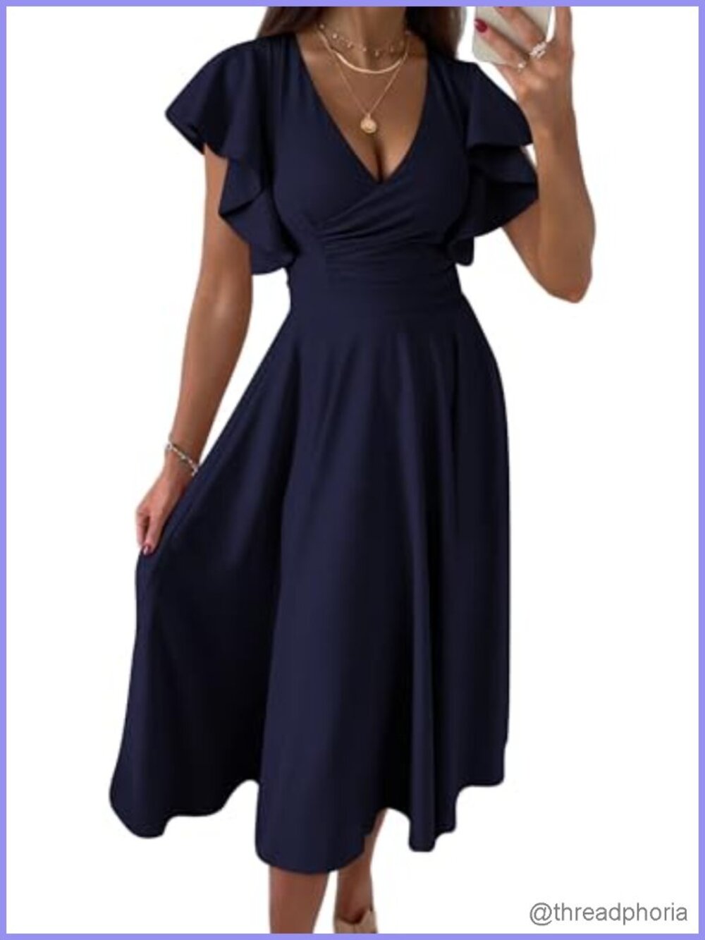 Women's Wrap V Neck Midi Summer Dress A-Line Ruffle Cap Sleeve Flowy Cocktail
